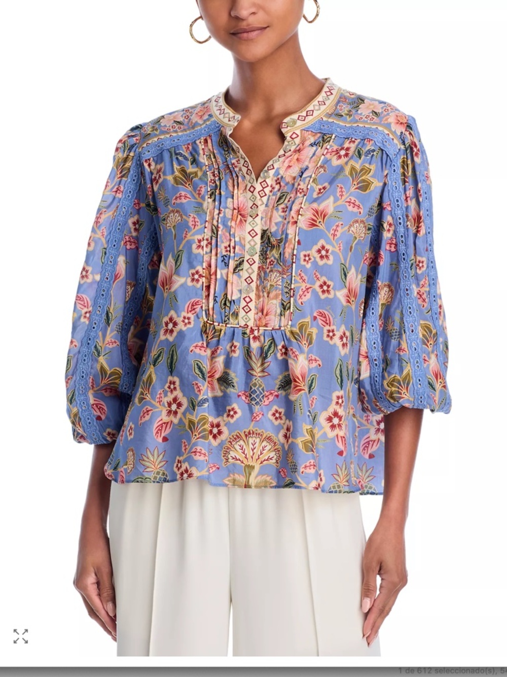 FARM Rio Superbloom Tapestry Floral Blouse Blue, small size